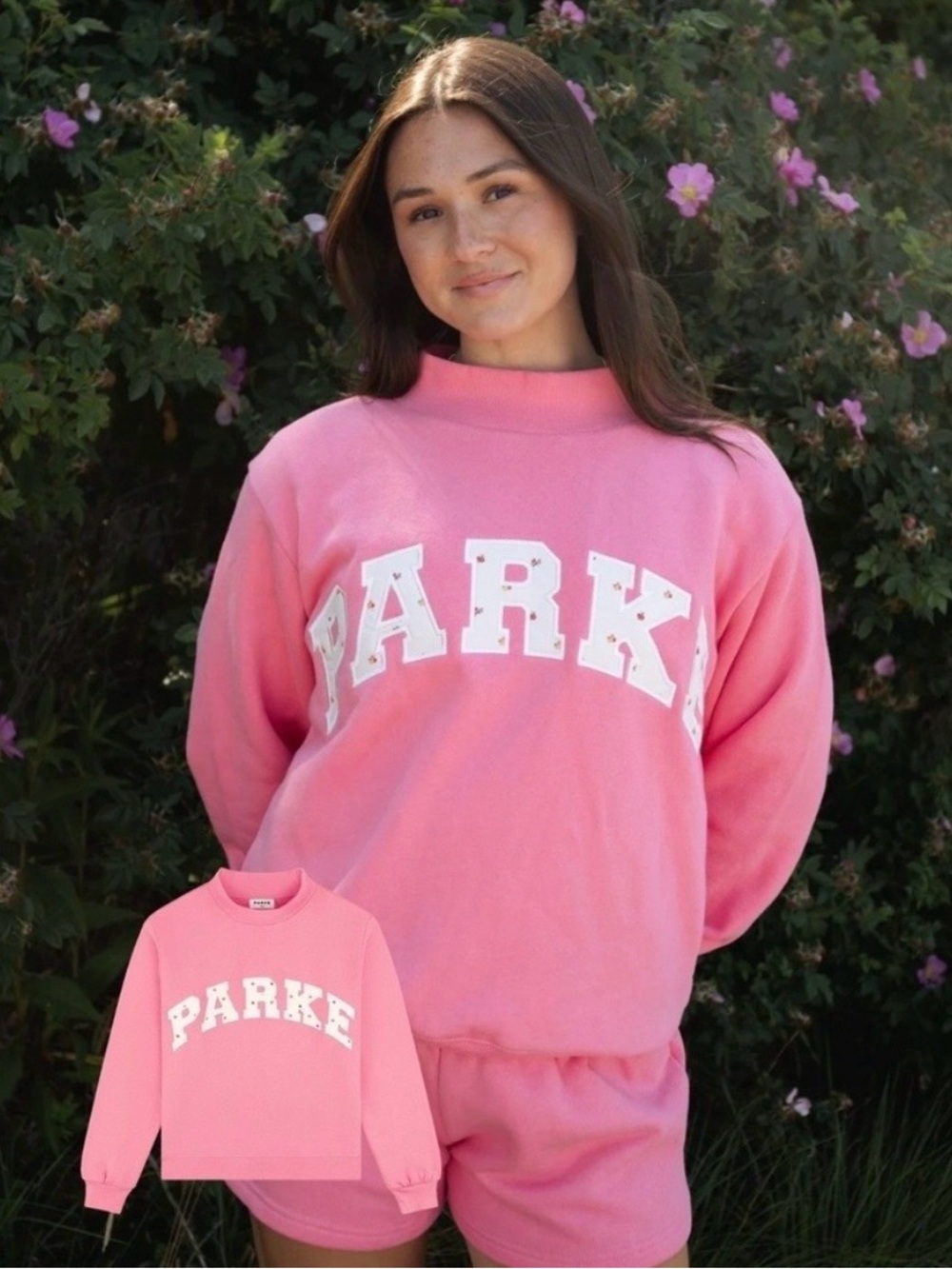 Parke Varsity Mockneck Sweatshirt Maggie and Emma Bloom Floral S/M New